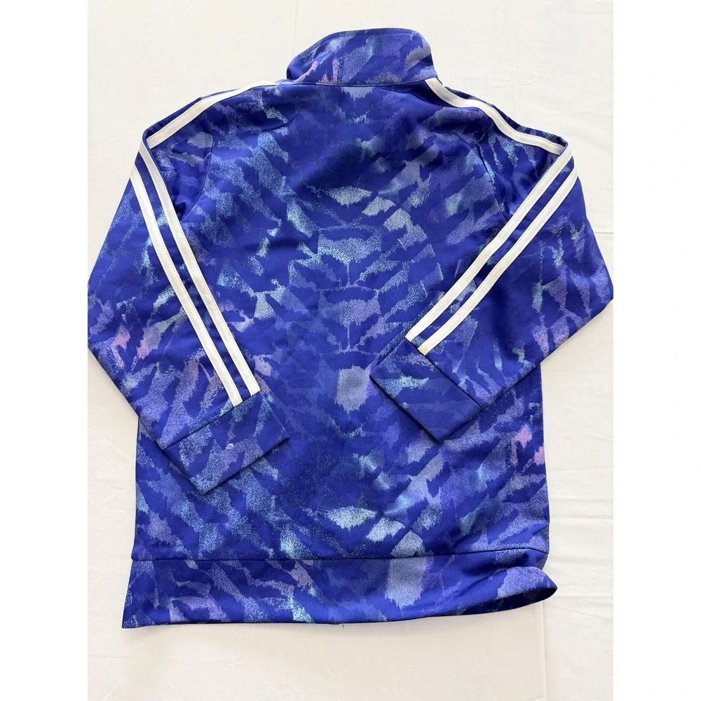 Adidas Track Jacket Kids 7 Blue Camo Print Full Zip 3-Stripes‎ Athletic